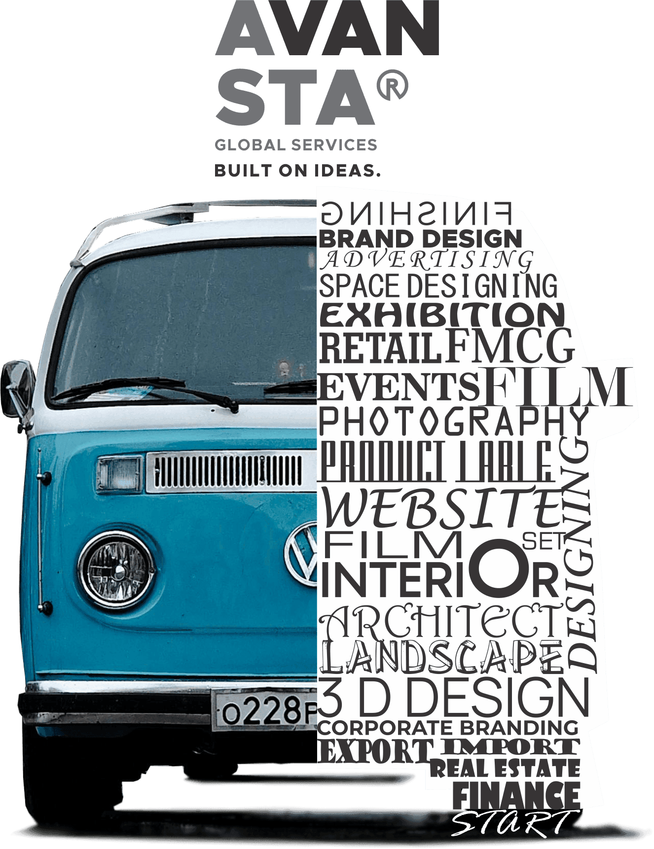 AVANSTAr Global Services — branded van artwork listing the studio's full capability set