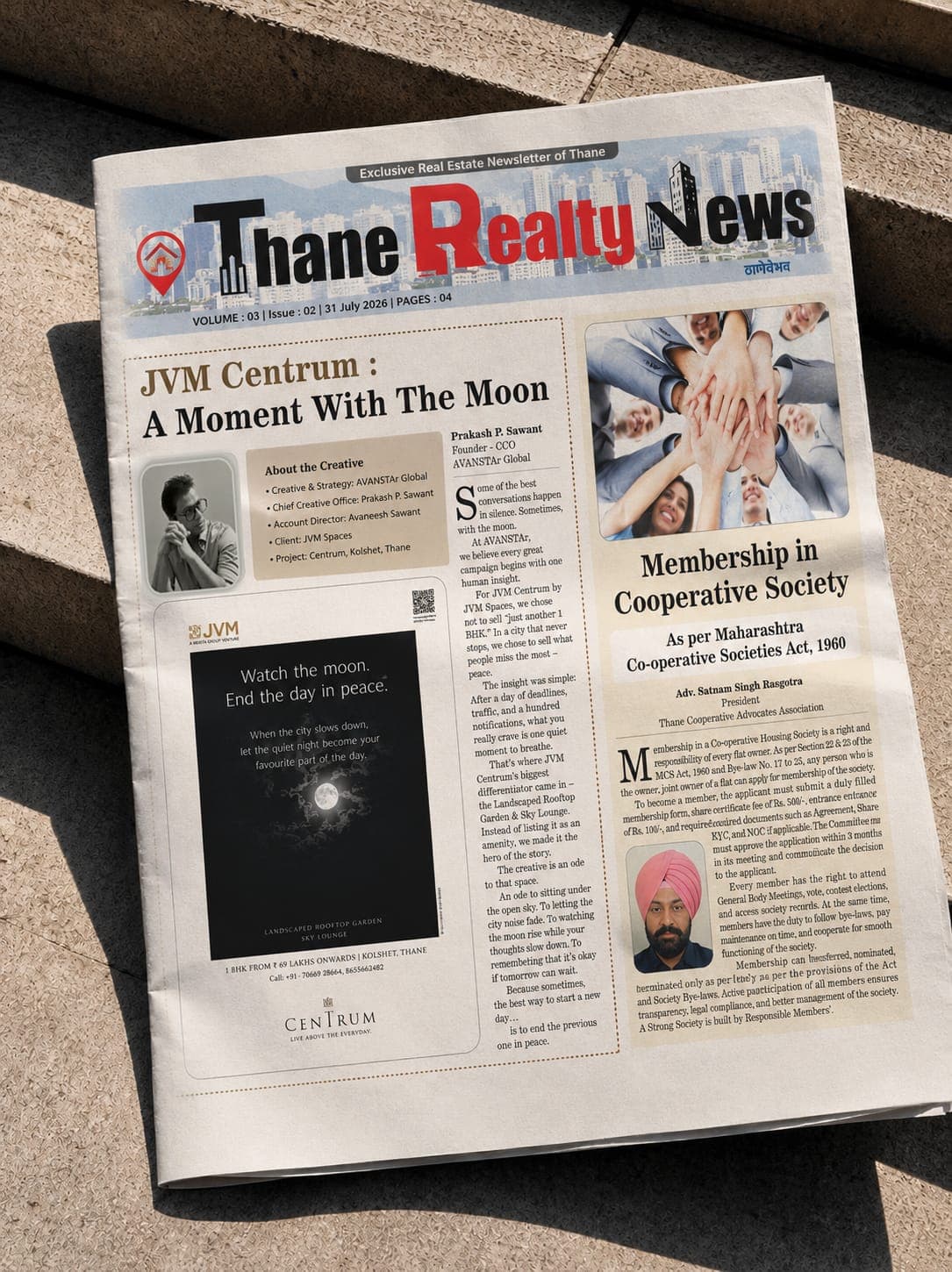 Thane Realty News clipping covering AVANSTAr's JVM Centrum campaign